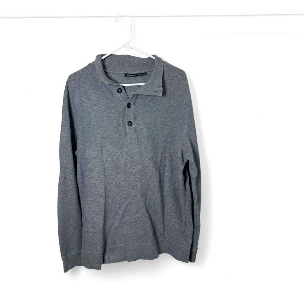 Claiborne Men's Long Sleeve Button Up Polo Sweater in Heather Gray Large